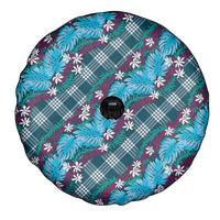 Polynesian Monstera Tiare Floral Spare Tire Cover Dark Teal Tropical Plaid - Polynesian Pride