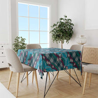 Polynesian Monstera Tiare Floral Tablecloth Dark Teal Tropical Plaid - Polynesian Pride