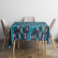 Polynesian Monstera Tiare Floral Tablecloth Dark Teal Tropical Plaid - Polynesian Pride