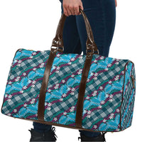 Polynesian Monstera Tiare Floral Travel Bag Dark Teal Tropical Plaid - Polynesian Pride