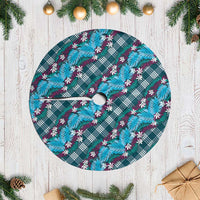 Polynesian Monstera Tiare Floral Tree Skirt Dark Teal Tropical Plaid - Polynesian Pride