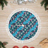 Polynesian Monstera Tiare Floral Tree Skirt Dark Teal Tropical Plaid - Polynesian Pride