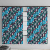 Polynesian Monstera Tiare Floral Window Curtain Dark Teal Tropical Plaid - Polynesian Pride