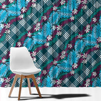 Polynesian Monstera Tiare Floral Window Curtain Dark Teal Tropical Plaid - Polynesian Pride