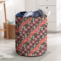 Polynesian Monstera Tiare Floral Laundry Basket Burgundy Tropical Plaid - Polynesian Pride