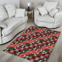 Polynesian Monstera Tiare Floral Area Rug Burgundy Tropical Plaid - Polynesian Pride