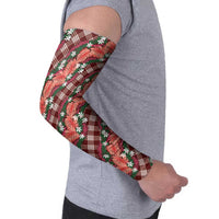 Polynesian Monstera Tiare Floral Arm Sleeves Burgundy Tropical Plaid - Polynesian Pride