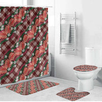 Polynesian Monstera Tiare Floral Bathroom Set Burgundy Tropical Plaid - Polynesian Pride