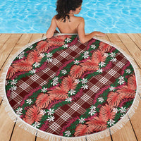 Polynesian Monstera Tiare Floral Beach Blanket Burgundy Tropical Plaid - Polynesian Pride