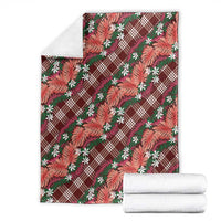 Polynesian Monstera Tiare Floral Blanket Burgundy Tropical Plaid - Polynesian Pride