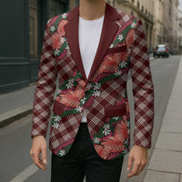 Polynesian Monstera Tiare Floral Blazer Burgundy Tropical Plaid - Polynesian Pride