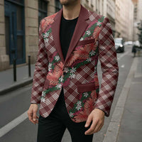 Polynesian Monstera Tiare Floral Blazer Burgundy Tropical Plaid - Polynesian Pride