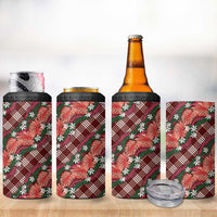 Polynesian Monstera Tiare Floral 4 in 1 Can Cooler Tumbler Burgundy Tropical Plaid - Polynesian Pride