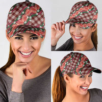 Polynesian Monstera Tiare Floral Classic Cap Burgundy Tropical Plaid - Polynesian Pride