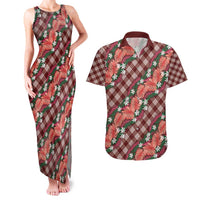 Polynesian Monstera Tiare Floral Couples Matching Tank Maxi Dress and Hawaiian Shirt Burgundy Tropical Plaid - Polynesian Pride