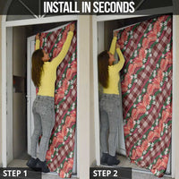 Polynesian Monstera Tiare Floral Door Cover Burgundy Tropical Plaid - Polynesian Pride