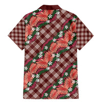 Polynesian Monstera Tiare Floral Family Matching Mermaid Dress and Hawaiian Shirt Burgundy Tropical Plaid - Polynesian Pride