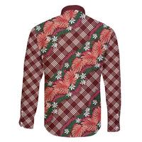 Polynesian Monstera Tiare Floral Family Matching Mermaid Dress and Hawaiian Shirt Burgundy Tropical Plaid - Polynesian Pride