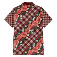 Polynesian Monstera Tiare Floral Family Matching Puletasi and Hawaiian Shirt Burgundy Tropical Plaid - Polynesian Pride