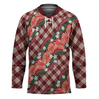 Polynesian Monstera Tiare Floral Hockey Jersey Burgundy Tropical Plaid LT01 Unisex Red - Polynesian Pride