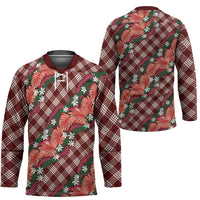 Polynesian Monstera Tiare Floral Hockey Jersey Burgundy Tropical Plaid LT01 - Polynesian Pride