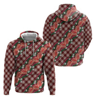 Polynesian Monstera Tiare Floral Hoodie Burgundy Tropical Plaid - Polynesian Pride