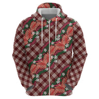 Polynesian Monstera Tiare Floral Hoodie Burgundy Tropical Plaid - Polynesian Pride