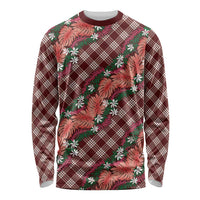 Polynesian Monstera Tiare Floral Long Sleeve Shirt Burgundy Tropical Plaid - Polynesian Pride