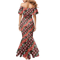 Polynesian Monstera Tiare Floral Mermaid Dress Burgundy Tropical Plaid - Polynesian Pride