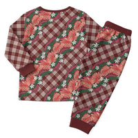 Polynesian Monstera Tiare Floral Christmas Pajama Set Burgundy Tropical Plaid - Polynesian Pride