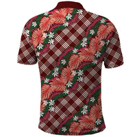 Polynesian Monstera Tiare Floral Polo Shirt Burgundy Tropical Plaid - Polynesian Pride