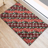 Polynesian Monstera Tiare Floral Rubber Doormat Burgundy Tropical Plaid - Polynesian Pride