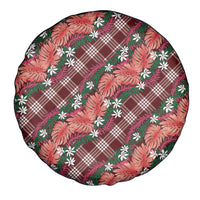 Polynesian Monstera Tiare Floral Spare Tire Cover Burgundy Tropical Plaid - Polynesian Pride