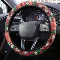 Polynesian Monstera Tiare Floral Steering Wheel Cover Burgundy Tropical Plaid - Polynesian Pride