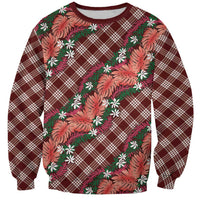 Polynesian Monstera Tiare Floral Sweatshirt Burgundy Tropical Plaid LT01 Unisex Red - Polynesian Pride