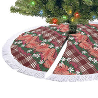 Polynesian Monstera Tiare Floral Tree Skirt Burgundy Tropical Plaid - Polynesian Pride