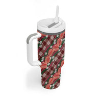 Polynesian Monstera Tiare Floral Tumbler With Handle Burgundy Tropical Plaid LT01 - Polynesian Pride