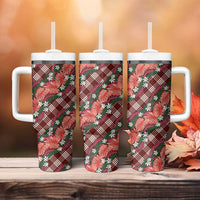 Polynesian Monstera Tiare Floral Tumbler With Handle Burgundy Tropical Plaid LT01 - Polynesian Pride