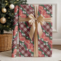 Polynesian Monstera Tiare Floral Wrapping Paper Burgundy Tropical Plaid - Polynesian Pride