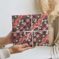 Polynesian Monstera Tiare Floral Wrapping Paper Burgundy Tropical Plaid - Polynesian Pride