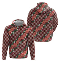 Polynesian Monstera Tiare Floral Zip Hoodie Burgundy Tropical Plaid - Polynesian Pride