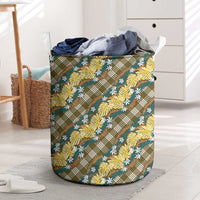 Polynesian Monstera Tiare Floral Laundry Basket Yellow Tropical Plaid - Polynesian Pride