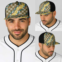 Polynesian Monstera Tiare Floral Baseball Net Cap Yellow Tropical Plaid - Polynesian Pride