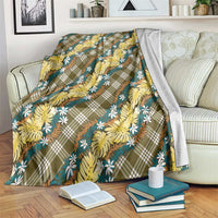 Polynesian Monstera Tiare Floral Blanket Yellow Tropical Plaid - Polynesian Pride