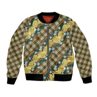 Polynesian Monstera Tiare Floral Bomber Jacket Yellow Tropical Plaid - Polynesian Pride