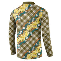 Polynesian Monstera Tiare Floral Button Sweatshirt Yellow Tropical Plaid - Polynesian Pride