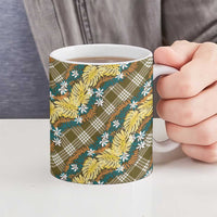 Polynesian Monstera Tiare Floral Ceramic Mug Yellow Tropical Plaid - Polynesian Pride