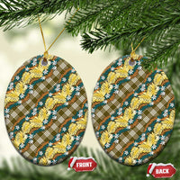 Polynesian Monstera Tiare Floral Ceramic Ornament Yellow Tropical Plaid - Polynesian Pride