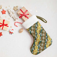 Polynesian Monstera Tiare Floral Christmas Stocking Yellow Tropical Plaid - Polynesian Pride