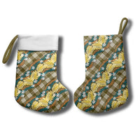 Polynesian Monstera Tiare Floral Christmas Stocking Yellow Tropical Plaid - Polynesian Pride